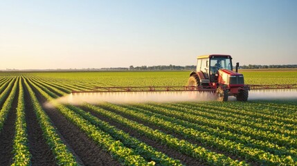 Obraz premium Tractor Spraying Field