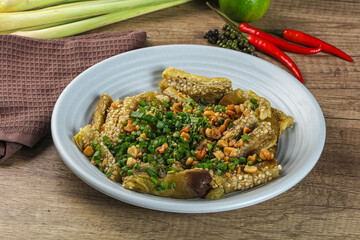 Asian cuisine baked eggplant with peanut