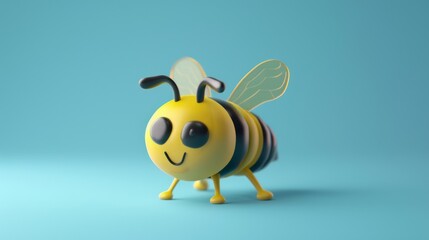 Obraz premium Cute 3D Cartoon Bee on Blue Background.