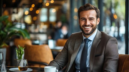 Businessman enjoying coffee in a modern café during the afternoon