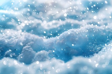 Captivating Close-Up of Snowy Blue Waves with Sparkling Flakes