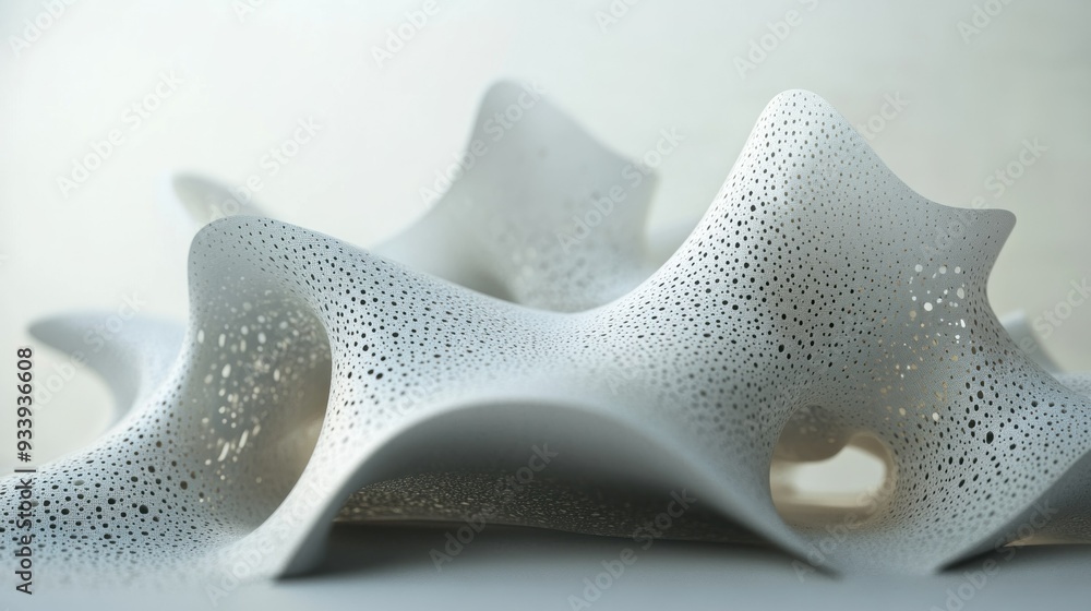 Aufkleber Abstract White Form with Perforated Surface and Curved Shapes