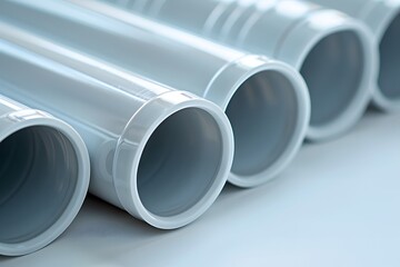 Fototapeta premium Close-Up of Smooth, White PVC Pipes in a Row