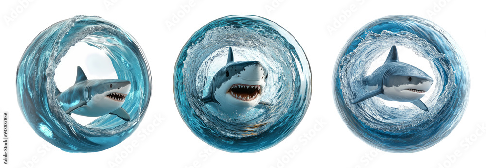 Wall mural Sharks swimming in water vortex isolated on transparent background