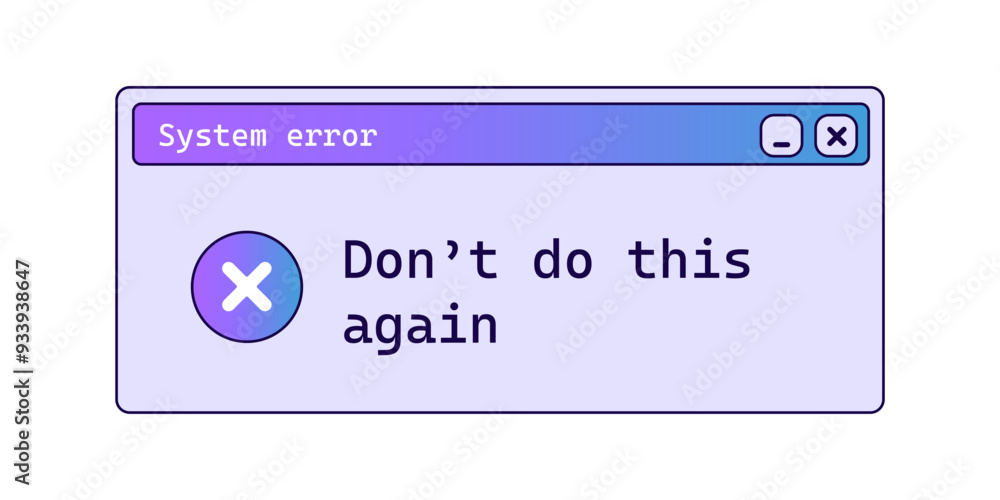Poster Retro system error message with gradient . Warning message on screen. Alert pop up in purple color.