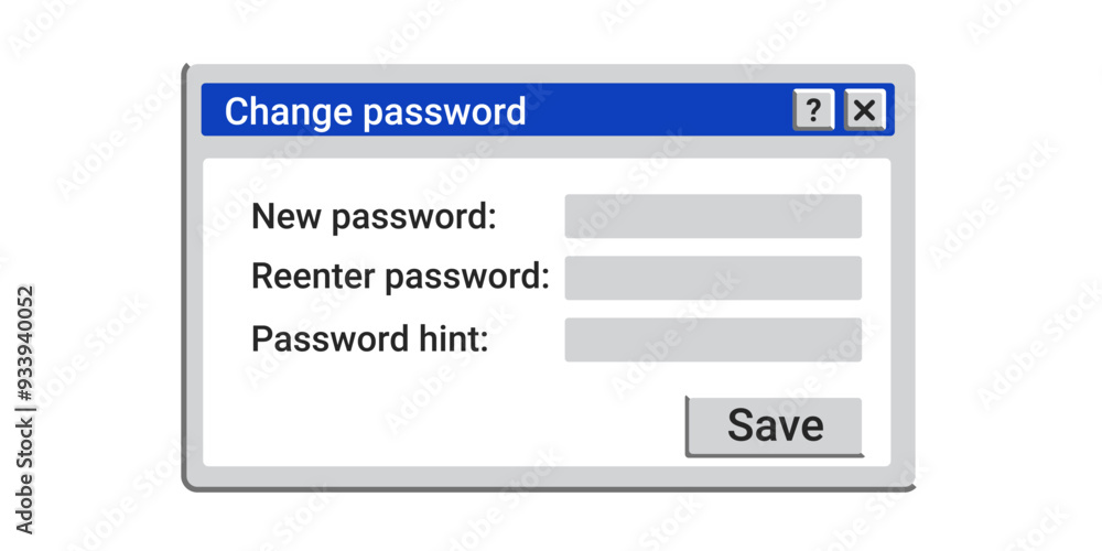 Poster Change password window. Old registration interface. Reset user information. Retro Log in window.