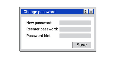 Change password window. Old registration interface. Reset user information. Retro Log in window.