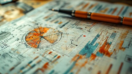 Entrepreneurial Vision: Closeup of Detailed Startup Strategy with Business Diagrams and Notes for Branding Options