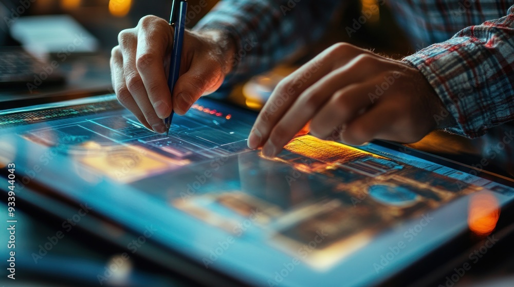 Poster person using a stylus on a graphic tablet
