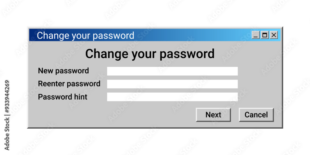 Poster change password panel. change user data. system settings in grey color. security options.