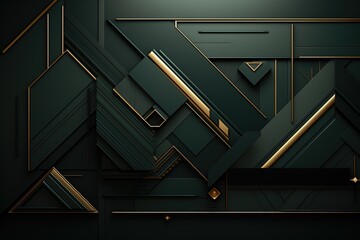 Obraz premium Abstract geometric background with green and gold shapes.
