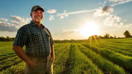Farmer's Joy in Abundant Crops, Representing Commitment to Agriculture