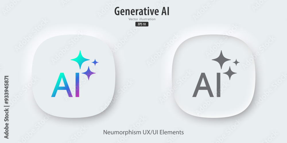 Aufkleber Modern AI generative button. AI is entered by a command prompt to generate ideas. Generatepress button in trendy neumorphic style for Apps, websites, interfaces. UI UX elements. Vector illustration.