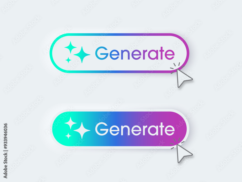 Aufkleber Modern AI generative button. AI is entered by a command prompt to generate ideas. Generatepress button in trendy neumorphic style for Apps, websites, interfaces. UI UX elements. Vector illustration.