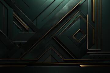 Obraz premium Abstract geometric background with green and gold tones.