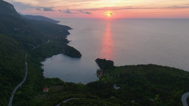 Sunset at Gideros Bay, a historical and natural bay dating back to the Genoese, Cide, Kastamonu, Turkey