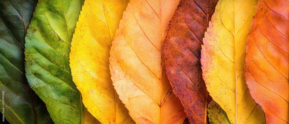 Canvas Prints Close-up of leaves transitioning from green to orange, capturing the essence of autumn.