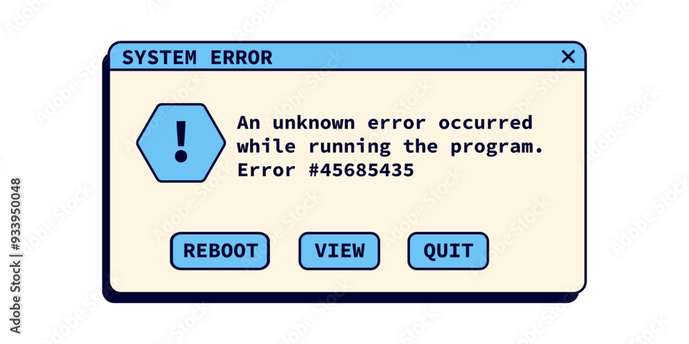 Poster system error message in retro style. crash window notification in blue color. warning vintage window