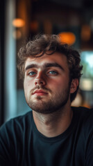 Obraz premium man, emotion, melancholy, handsome, portrait, close-up, dramatic lighting, black and white, monochrome, low key, shadows, contrasting, expressive, intense, powerful