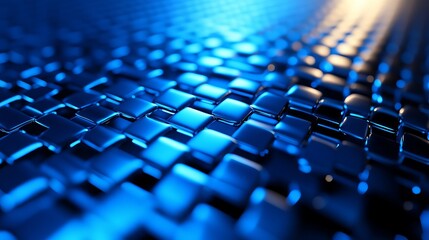 Fototapeta premium Shimmering blue textured surface with reflective squares in low light