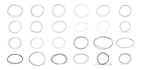Highlight circle frame cadre, circle doodle scribble round circles for message note. border, mark check or text box isolated on white background. Hand drawn decorative stroke, vintage sketch icon