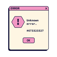 Retro unknown pink error message on screen. System crash in old style. Window crash notification.