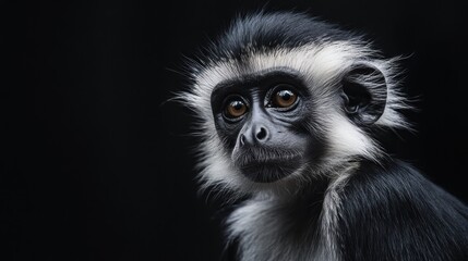 Fototapeta premium Close-up Portrait of a Young Black and White Colobus Monkey