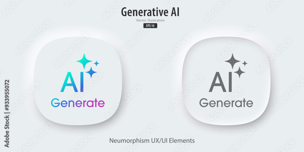 Poster Modern AI generative button. AI is entered by a command prompt to generate ideas. Generatepress button in trendy neumorphic style for Apps, websites, interfaces. UI UX elements. Vector illustration.