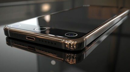 Close-up of a Modern Smartphone with a Gold Trim