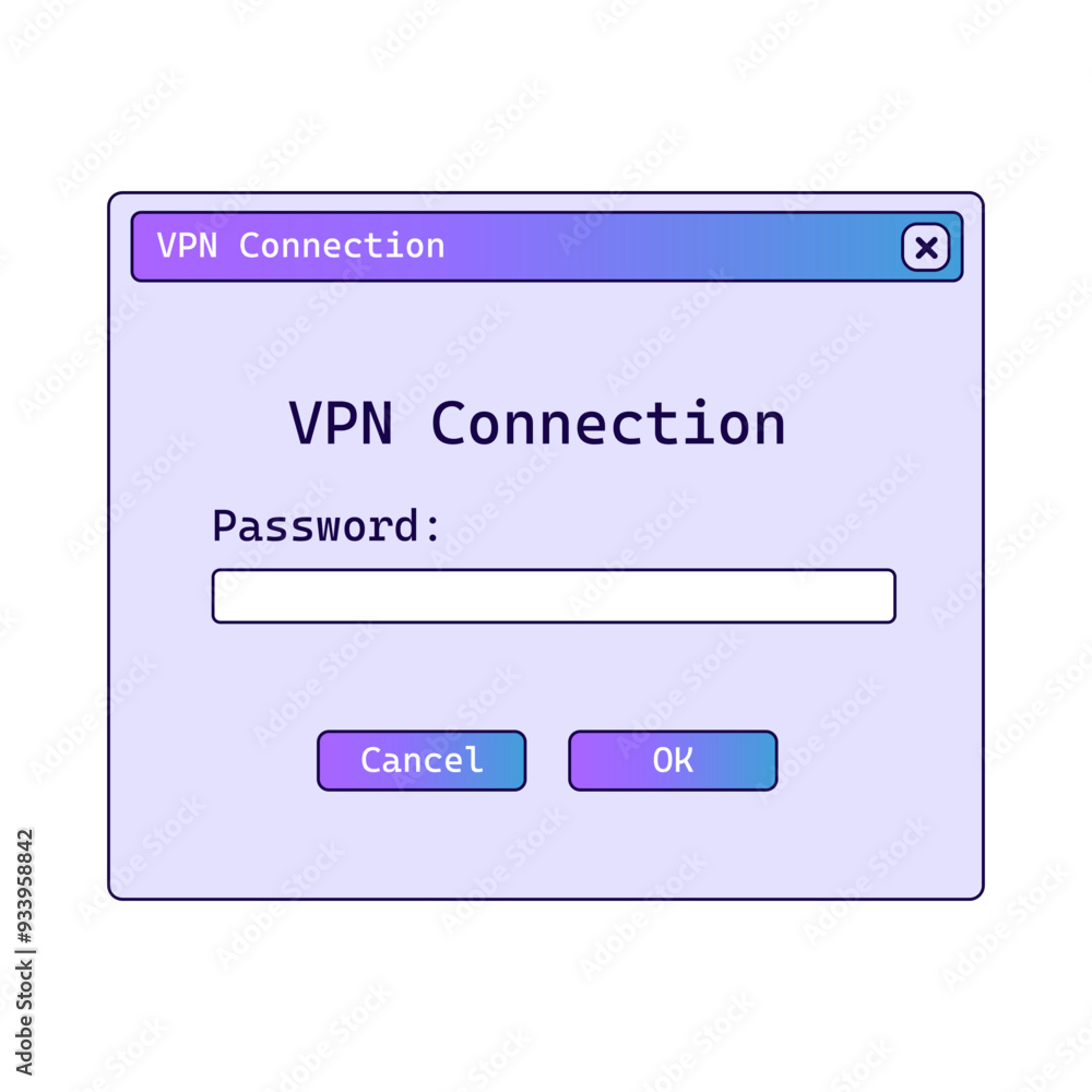 Aufkleber vpn connection window with gradient. registration panel in old style. safety connection software.