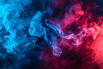 Obraz premium Multicolored mixed colors of blue and red neon smoke. and colorful explosions Abstract black dark background