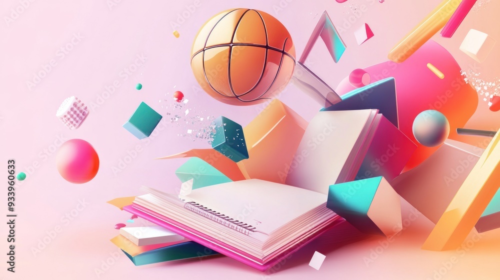 Poster Abstract Composition with a Basketball and a Notebook