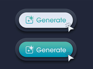Fototapeta premium Modern AI generative button. AI is entered by a command prompt to generate ideas. Generatepress button in trendy neumorphic style for Apps, websites, interfaces. UI UX elements. Vector illustration.