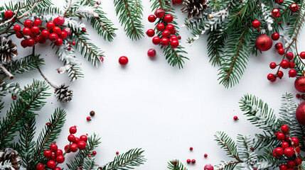 Christmas decorations on a white background with copy space