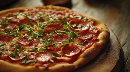 Handcrafted Pizza on Rustic Wooden Table