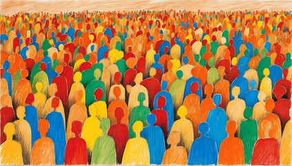 many silhouettes of different figures, diversity of people, created by a neural network. Colorful, painted, DEIB, Diversity, Equity, Inclusion, Belonging. Mutiracial. Reigion. Race. Ethnicity.