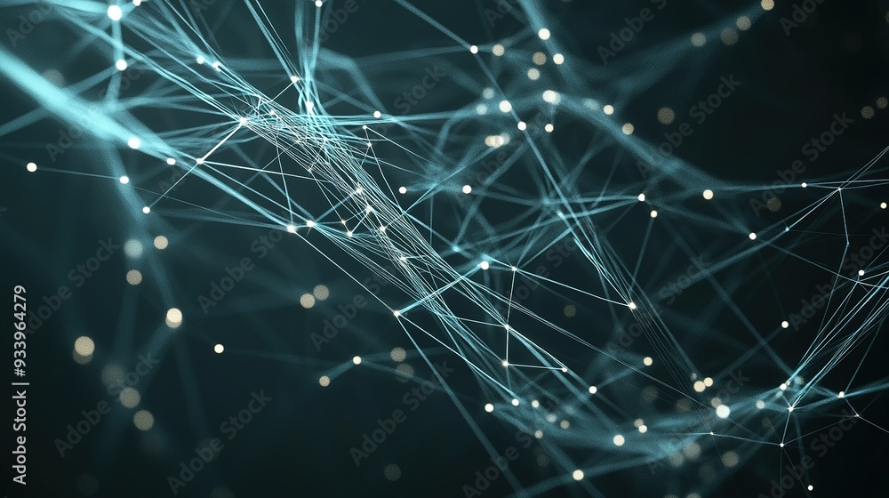 Poster abstract representation of interconnected lines and points symbolizing technology, connectivity, and