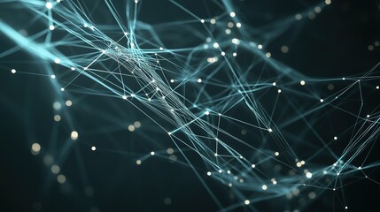 Abstract representation of interconnected lines and points symbolizing technology, connectivity, and digital networks in a dark background