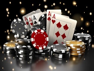 Obraz premium Aces High Casino Chips Cards Amidst a Dazzling Glow A CloseUp Perspective on Fortune 174 characters