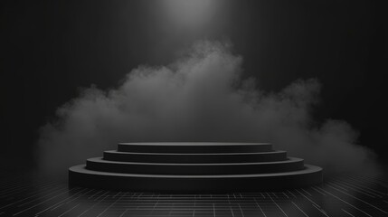 Black Minimalist Stage with Smoke Grid Floor A Dark and Moody Product Display Perspective