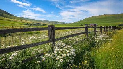 Fototapeta premium Charming Rural Landscape with Wildflowers