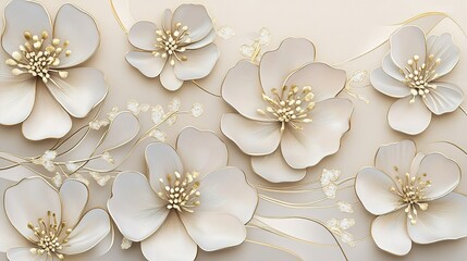 Elegant floral design featuring delicate beige flowers with soft petals and intricate details on a light background, perfect for home decor or craft projects