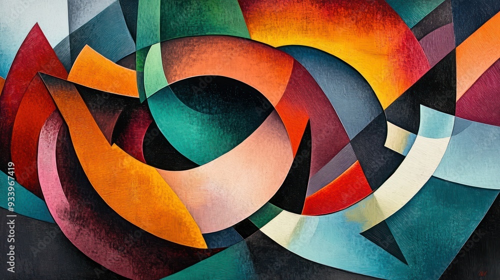Poster Abstract Art with Intersecting Curved and Angular Shapes