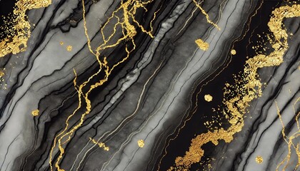 Luxurious Black Marble with Flowing Gold Lines and Elegant Gray Streaks for High-End Decor and Design Projects