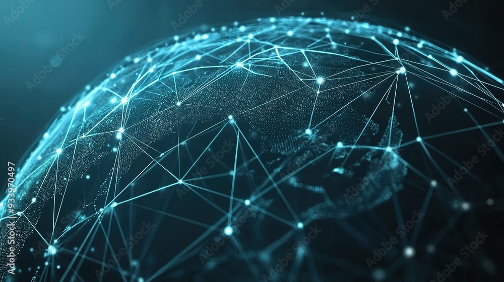 Poster a digital representation of a connected globe showcasing intricate network lines and data points hig