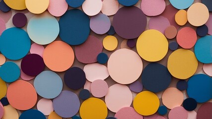 Colorful abstract background with circles and polka dots on pink, blue, and yellow vibrant and playful artistic design for travel and fashion themes.
