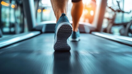 Young Man's Shoes in Action on Treadmill at Gym