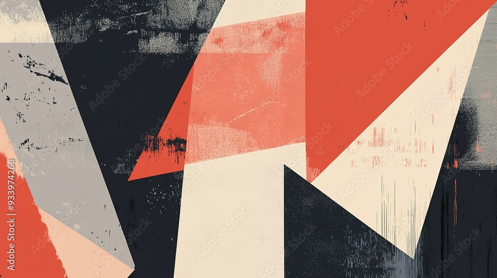 Poster abstract geometric artwork featuring bold colors and dynamic shapes, creating a visually striking co