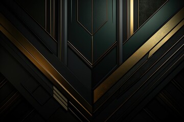 Obraz premium Abstract geometric black and gold design with textured stripes.