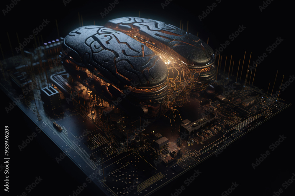 Aufkleber Artificial intelligence science concept with technological AI brain on the circuit board